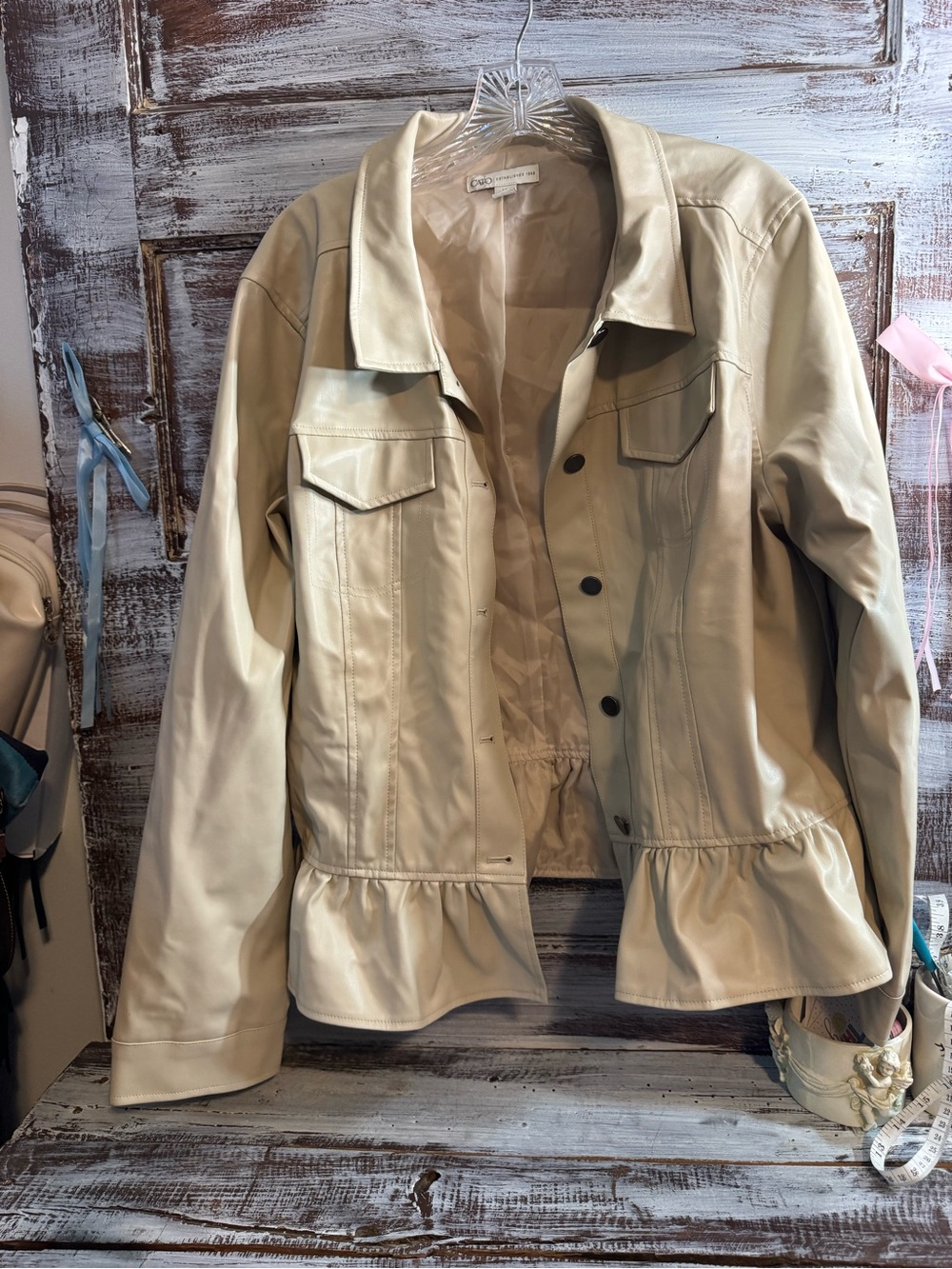 Cato Beige Ruffled-Hem Jacket - Picture 2 of 8